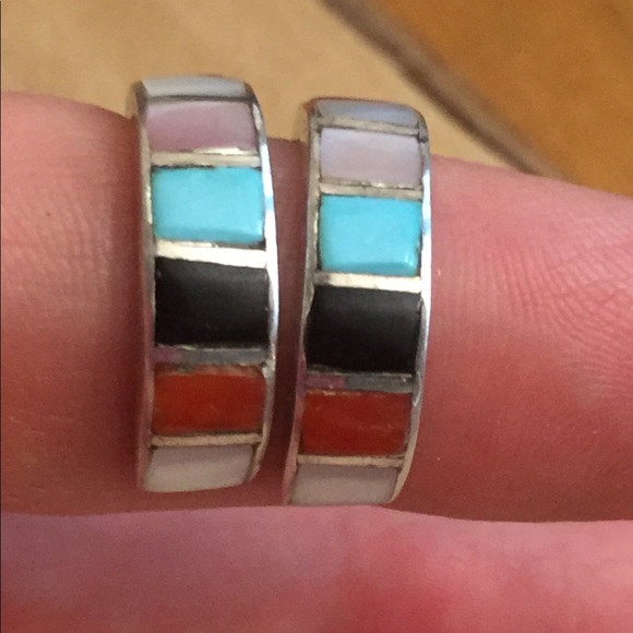 Beautiful silver earrings with inlay - Turquoise, coral, onyx, MOP - Picture 3 of 7
